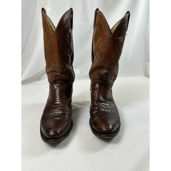 Dan Post Teju Exotic‎ Lizard Leather Western Brown Boots Mens Cowboy Vtg Sz 10D - Picture 2 of 12